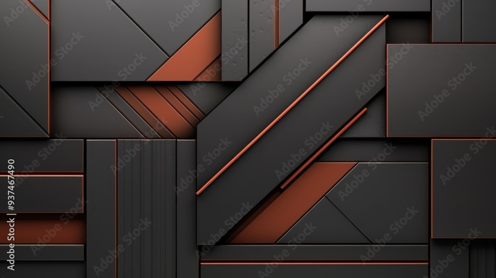 Poster Abstract Geometric Pattern: Modern and minimalist, this captivating abstract pattern features a mesmerizing interplay of black and copper geometric shapes, creating a sense of depth and sophistication
