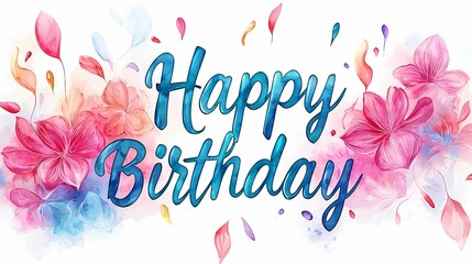 Celebrate special moments with this vibrant watercolor design featuring 'Happy Birthday' and beautiful floral accents.