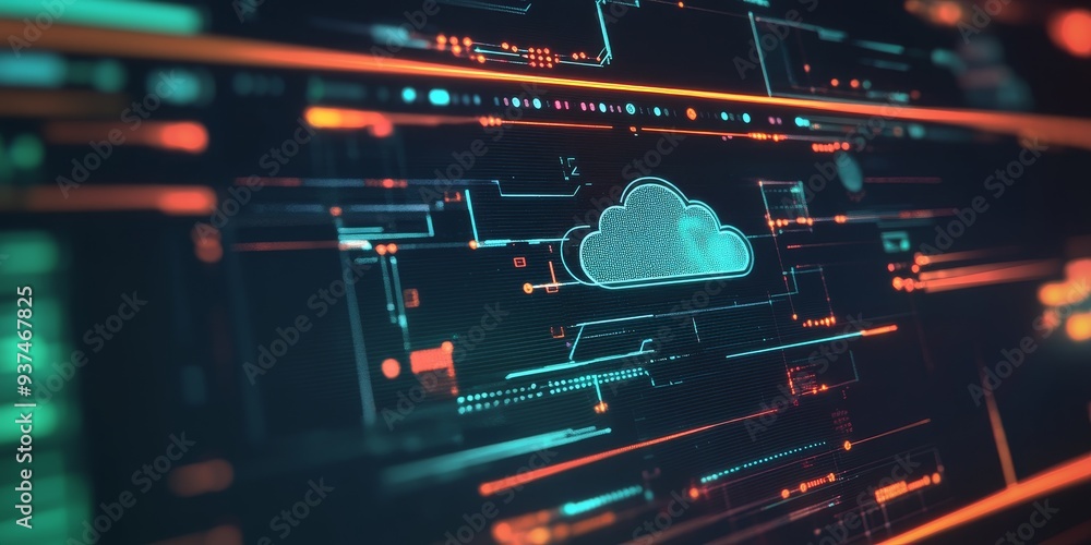 Aufkleber a cloud networking dashboard, real-time data flow between cloud and on-premise infrastructure displayed