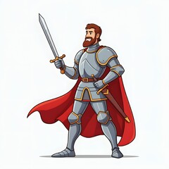 Obraz premium Valiant Knight in Shining Armor with Sword and Red Cape