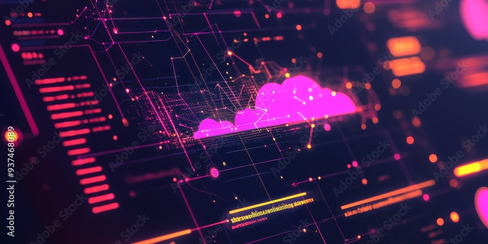 Aufkleber a cloud networking dashboard, real-time data flow between cloud and on-premise infrastructure displayed
