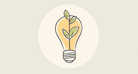 a Light Bulb with a Plant Inside, Simple Vector Icon on White Background, Concept of Eco-Friendly Energy and Green Technology 