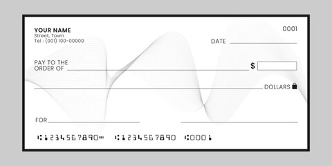 Blank Bank Check Mockup Template. Money payment paper. Vector