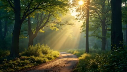 Obraz premium Sunbeams Piercing the Forest