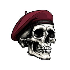 Skull in a Burgundy Beret