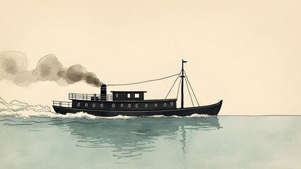 Vintage Steamboat Sailing on a Tranquil Lake