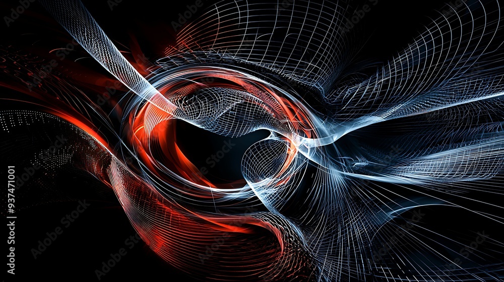 Aufkleber digital render of a surreal cyber environment with abstract shapes, copy space for text,