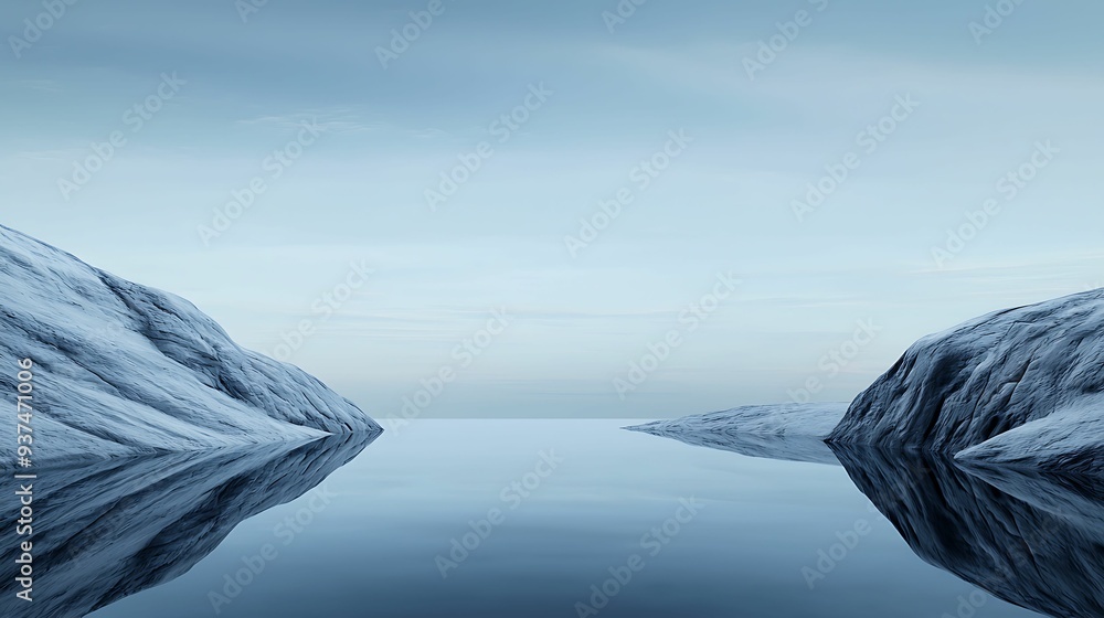 Poster conceptual landscape simulation with a focus on digital textures, smooth transitions, copy space for