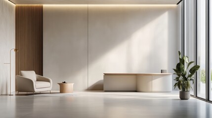 Modern office interior with minimalistic design and natural light.