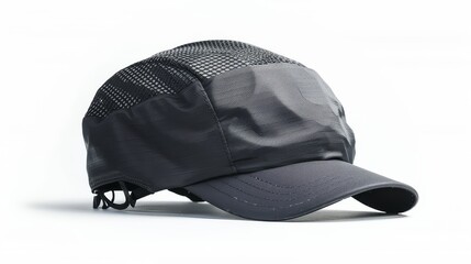 Dark Gray Lightweight Running Cap with Mesh Panels on White