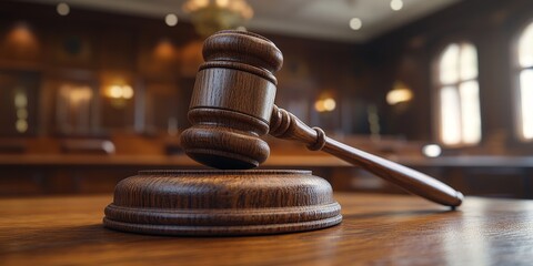 Judge's Hammer in Focus with Blurred Background of a Concerned Child