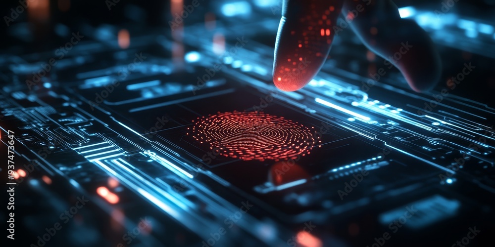 Wall mural macro shot of an identity verification process, biometric data being scanned, ensuring accurate and 