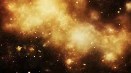 Golden nebula in deep space with bright stars and cosmic dust

