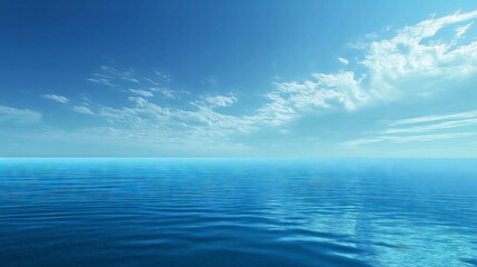 Fototapeta premium Clear blue ocean under a bright sky with fluffy clouds reflecting on the water