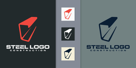 Steel vector logo design with modern steel beam icon