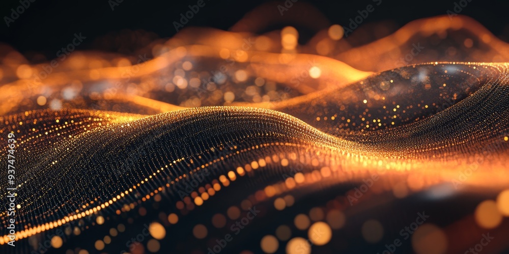Poster Macro shot of wireless data transmission, signals visualized as waves between devices in a connected environment
