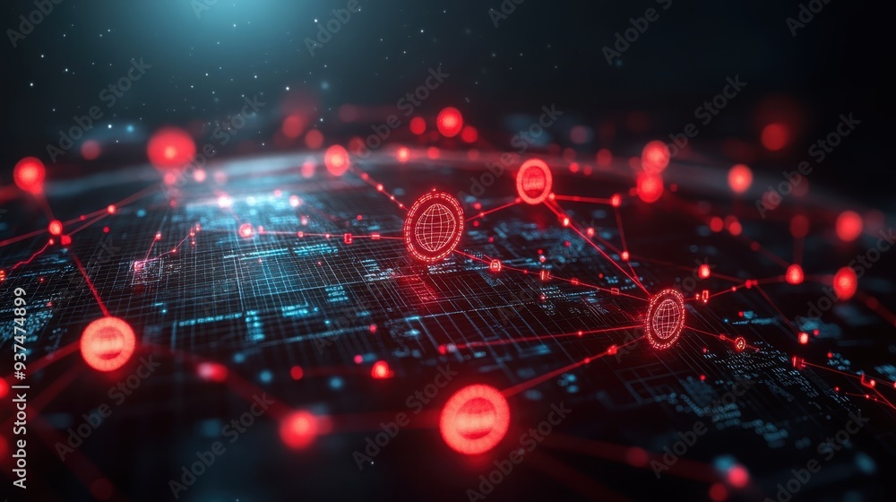 Aufkleber global blockchain networks interconnecting diverse business sectors in digital render