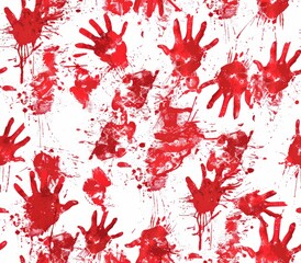 Red hand prints on white
