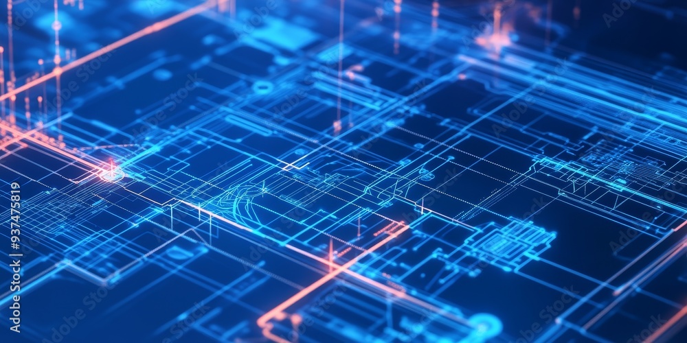 Poster a network design blueprint, detailed diagrams showing structured cabling and device placement for optimal performance