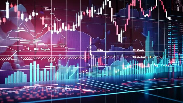 Stock market analysis concept with illuminated financial graphs and chart