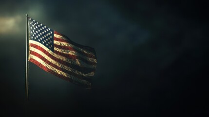 Majestic American Flag Waving in the Wind Against a Dramatic Sky