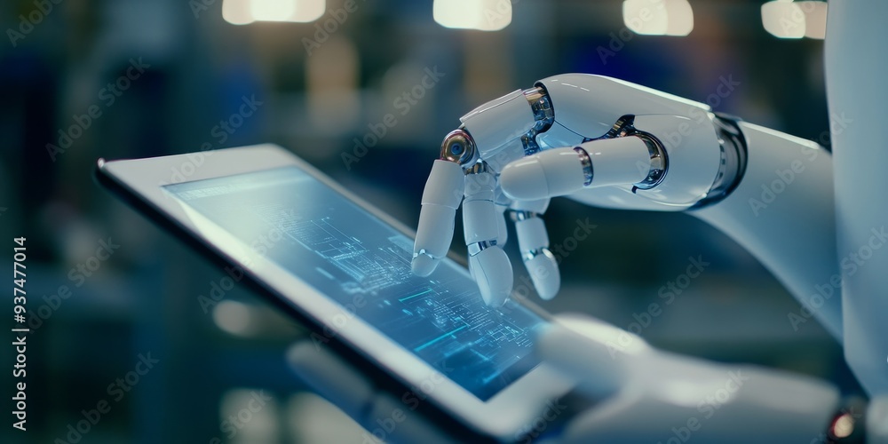 Aufkleber an AI ethics report on a tablet, detailed analysis and recommendations for ethical AI implementation