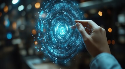 Embracing Digital Transformation: Business Professional Engaging with Futuristic Holographic Interface