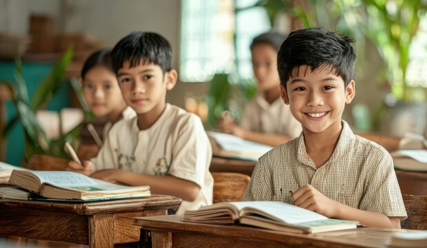 Students preparing for a new school year