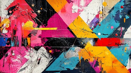 Fototapeta premium Abstract geometric shapes, colorful acrylic painting, urban art background, creating a visually striking and dynamic composition that emphasizes movement and color.