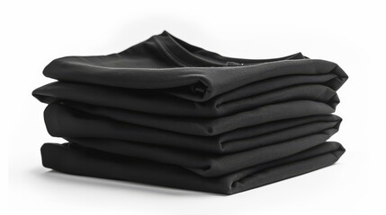 bundle of black folded T.shirts isolated on white background