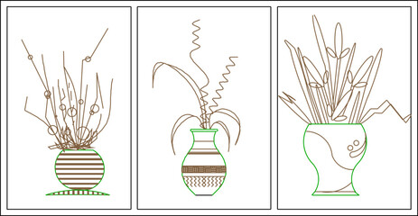 Vector sketch illustration silhouette interior design decoration of potted plants for room decoration