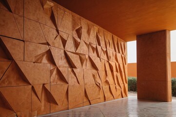abstract orange earth tone architecture background, colorful exterior walls corners design. 