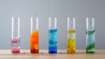 a layered density column using different liquids to demonstrate density