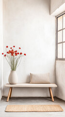 Fototapeta premium Bright Entryway with Potted Flowers and Red Door