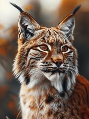 Obraz premium Canada Lynx, Lynx canadensis, close up with warm tones in a wilderness setting