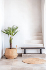 Stairwell with Potted Palm and Woven Accents