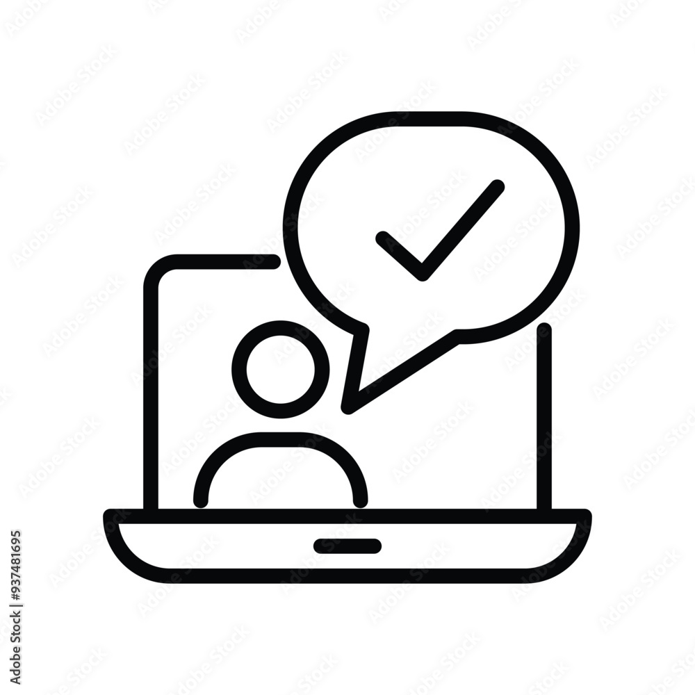 Poster laptop with check mark icon. tick mark on computer showing icon of verified computer