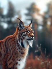 Obraz premium Canada Lynx, Lynx canadensis, close up with warm tones in a natural forest