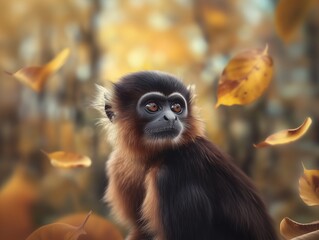 Obraz premium Close Up of Leaf Monkey in Wilderness, Tropical Forest Primate