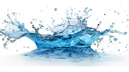 Dynamic water splash with droplets frozen in mid-air isolated on a white background