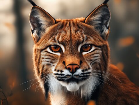 Iberian Lynx in Autumn Forest, Lynx pardinus, Wild Feline Predator