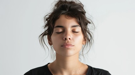 Fototapeta premium Exasperated sigh with closed eyes isolated on white background