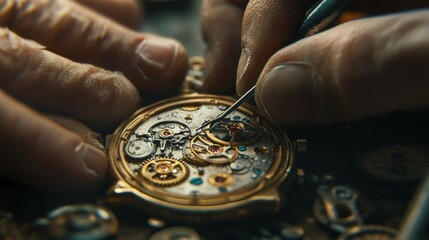 Watch Repair Close-Up: Mechanic's Hands at Work.