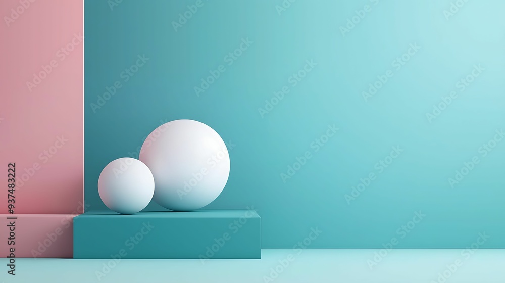 Poster minimal abstract 3d scene with soft forms and a harmonious color palette, evoking tranquility, copy 