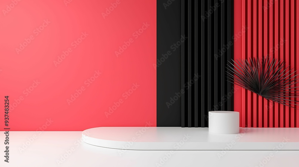 Poster balanced composition of geometric shapes in a minimal 3d abstract scene, focusing on visual harmony,