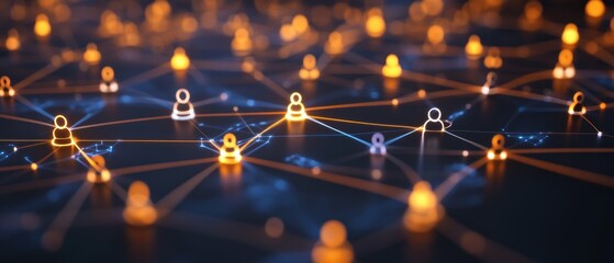 3D Social Network Connection with Glowing Lights.