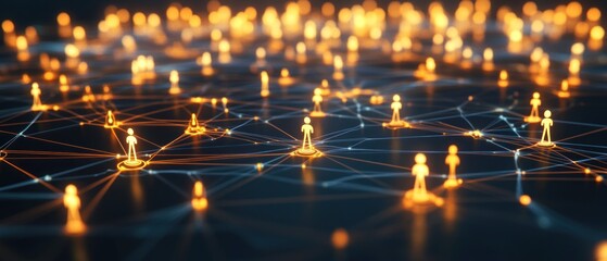 3D Social Network Connection with Glowing Lights.