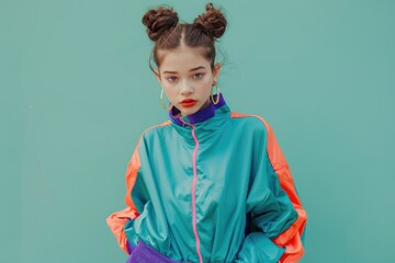 Confident girl in 90s fashion with trendy makeup and hair.
