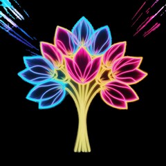 colorful flower neon sticker, neon flowers clipart, glowing flowers , pink blue flowers