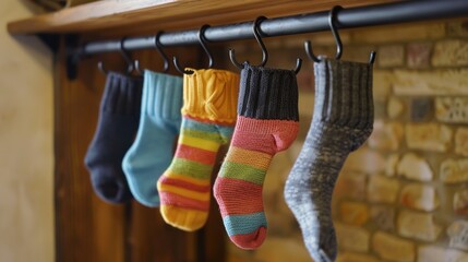 Colorful Socks Hanging on a Clothesline